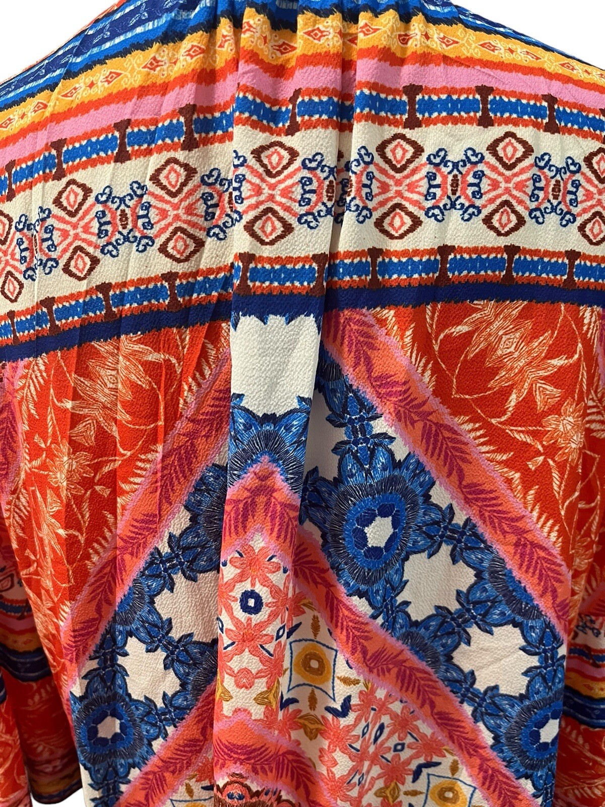 Umgee Orange Multicolor Bohemian Peasant Bell Sleeves Dress/Tunic Keyhole Small