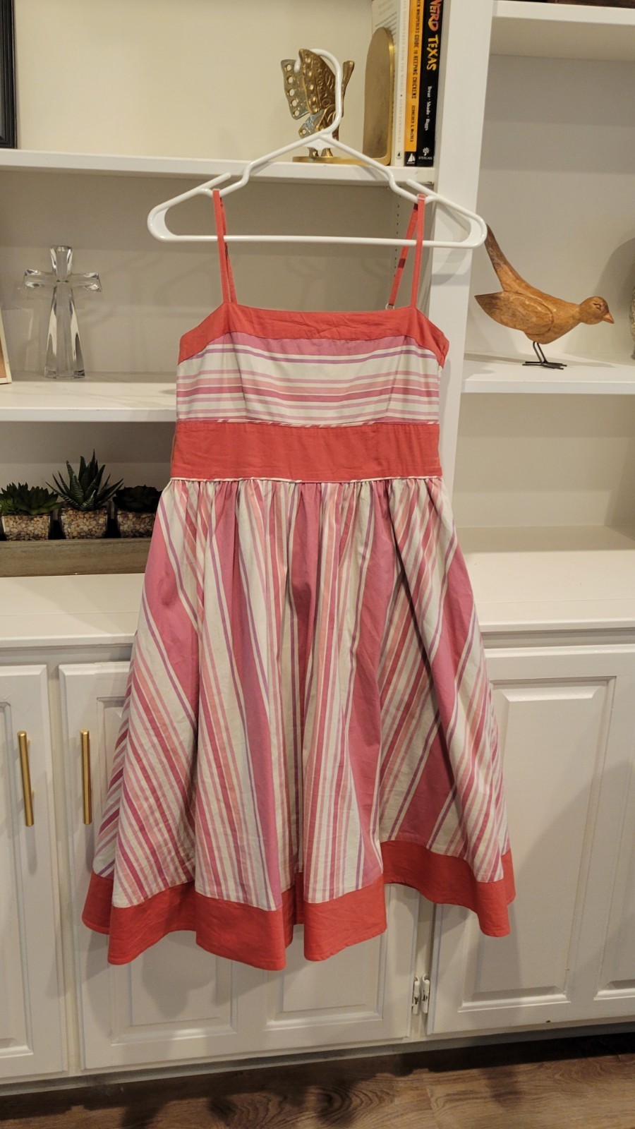 Viola Pink Striped Square Neck A-Line Sundress Knee Length Strappy Sleeveless 6