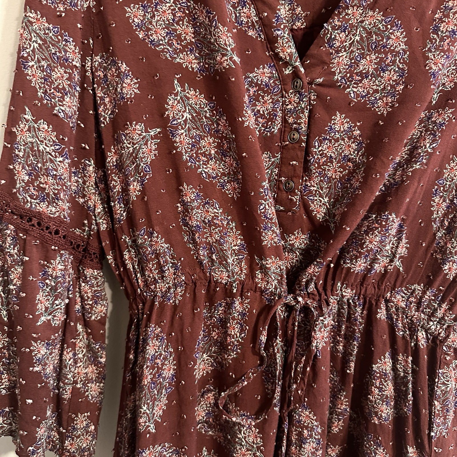 Skies Are Blue Patterned Maxi Dress Button Front Size L Bohemian Floral