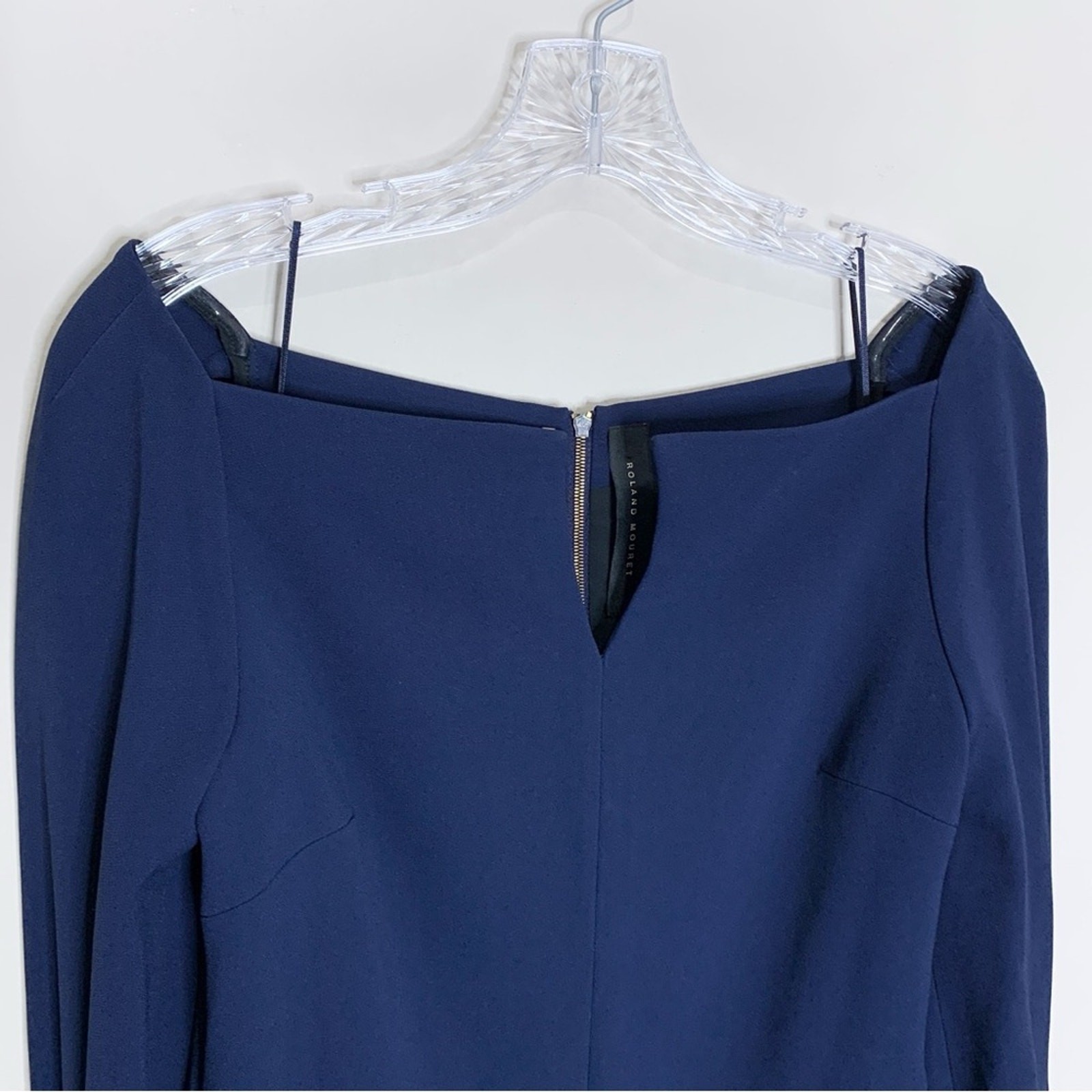 Roland Mouret Rosslare Dress (Sz US 8) Crepe Sheath Midi Navy Blue
