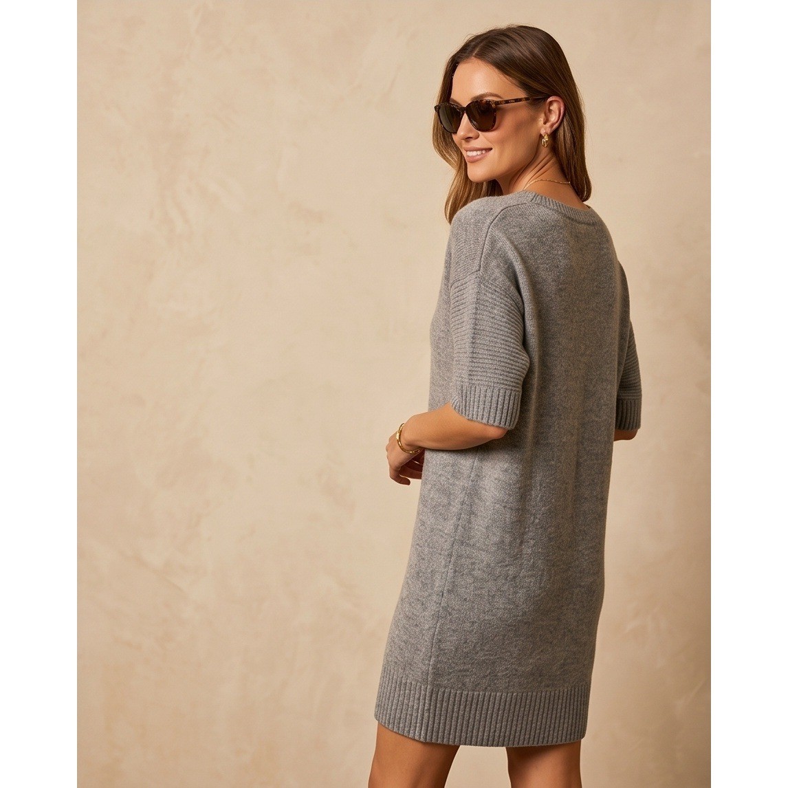 BCBGeneration S Heather Grey V-Neck Sweater Dress Drape Cozy Small NWT RV $98