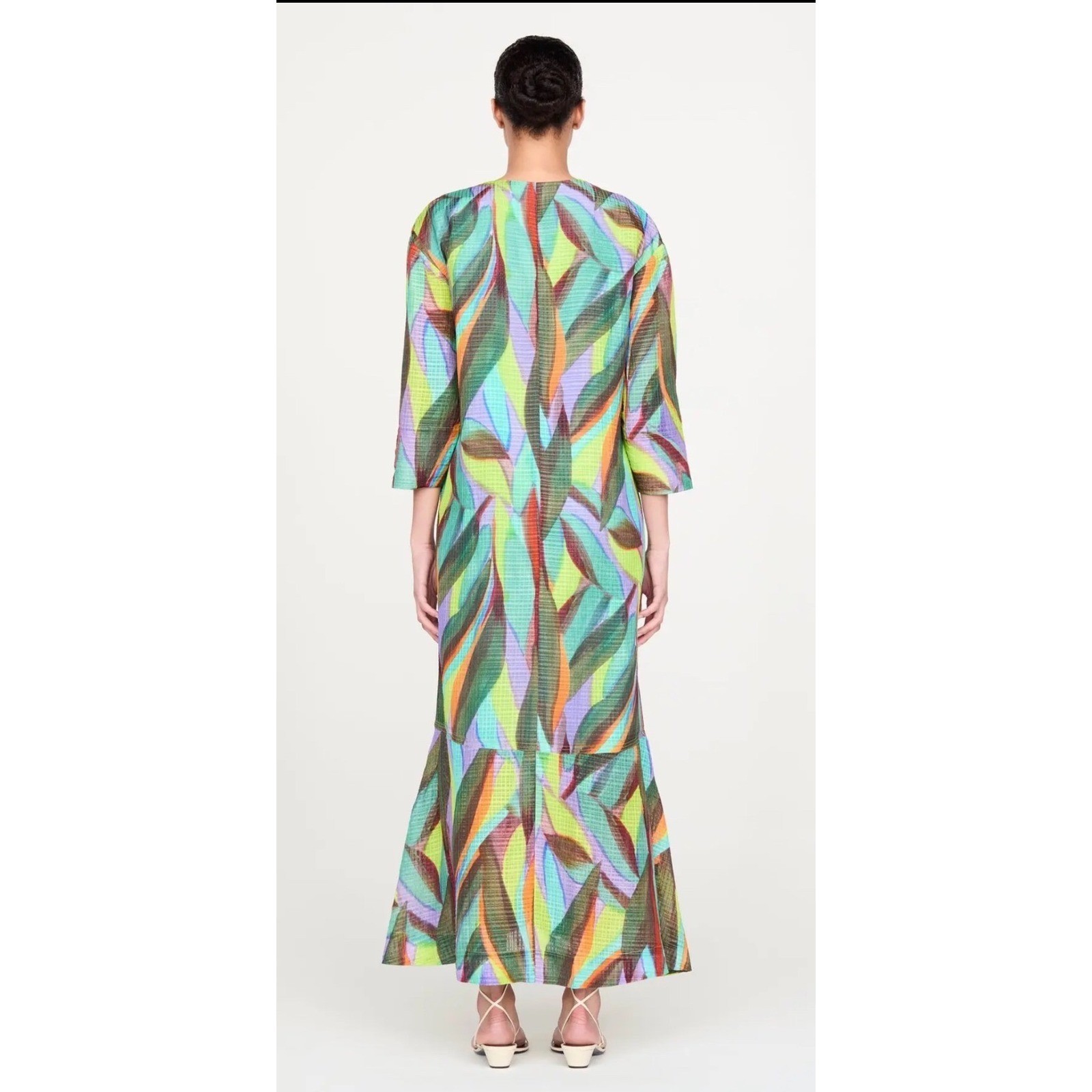 Marie Oliver Marlee Caftan Multi Abstract Leaf Maxi Dress V-Neck XL