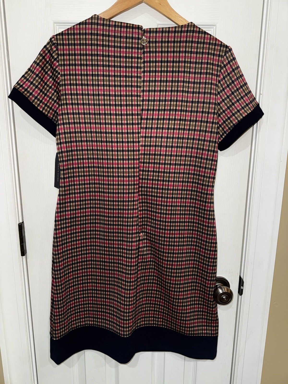 Tommy Hilfiger Houndstooth Shift Dress Plaid Pink Navy Tweed Knit NWT Size 6