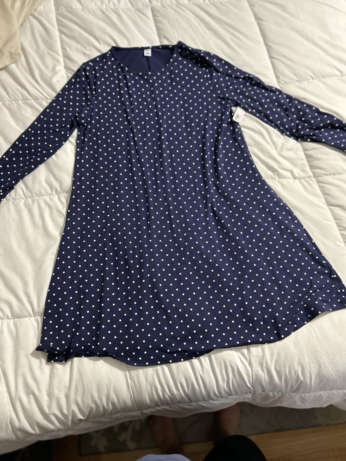 Old Navy Women’s Knit Polka Dot Dress Blue/White Scoop Neck L Rayon