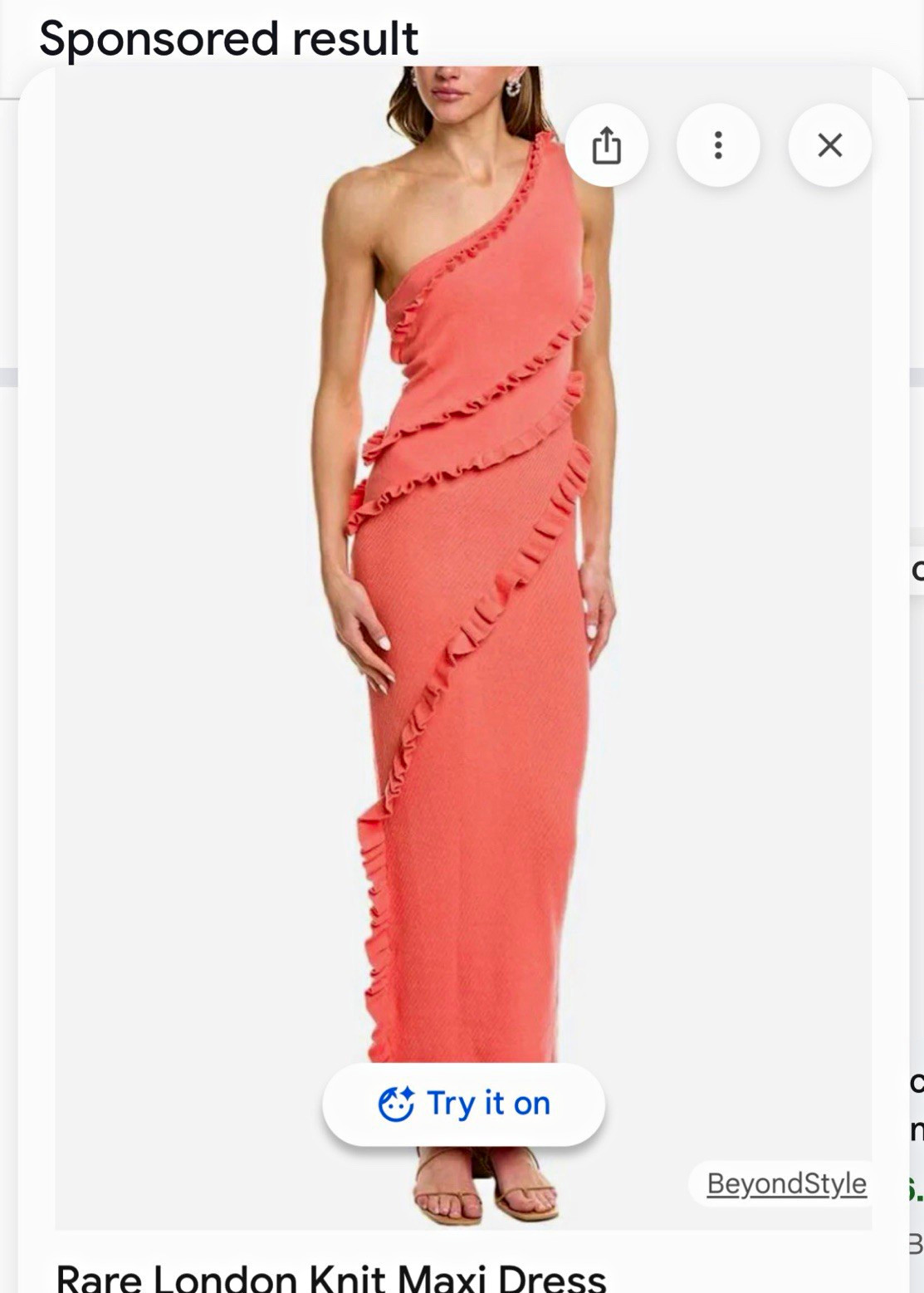 Rare London One Shoulder Ribbed Knit Ruffle Maxi Dress Coral Women’s Size 6