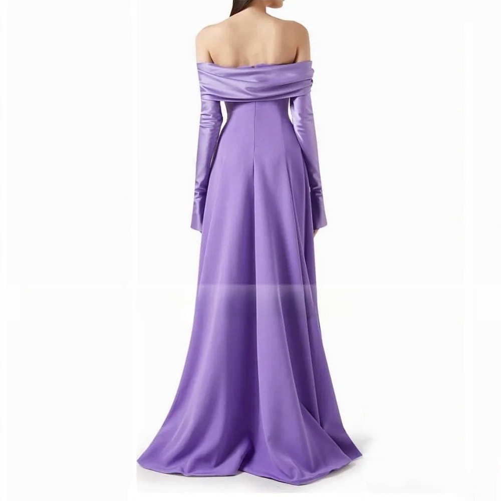 Brown Evening Dresses Off Shoulder Long Sleeves Long A Line Backless Party Gowns