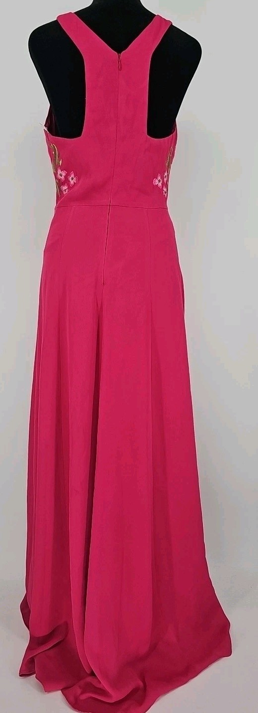 Marchesa Notte Gown 4 Pink Floral & Bird Embroidered Racer Back Evening Maxi