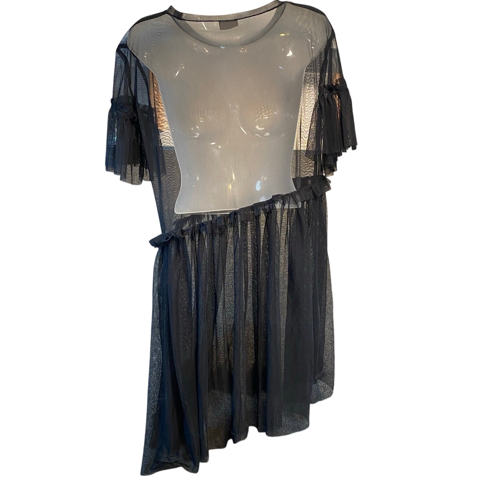 ABOUND Small Black Mesh Sheer See Through Mini Dress Asymmetrical Whimsigoth