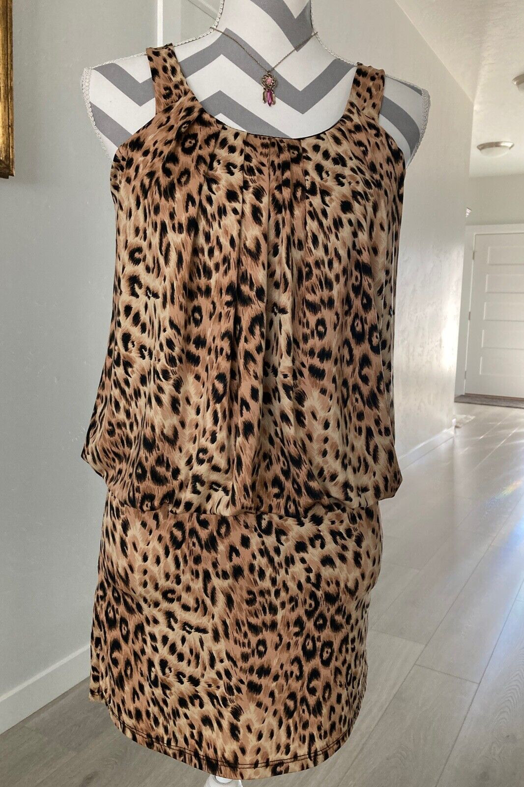 Janette Animal Print Stretch Sleeveless Pullover Tank Mini Dress Junior Size M