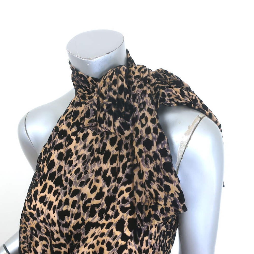 RIXO Eleanor Leopard Burnout Chiffon Midi Dress Brown Silk-Blend Size Small