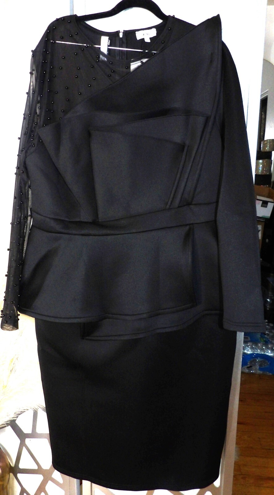 AOME! BEADED PEPLUM BLACK BODYCON DRESS ( SZ: 3XL)