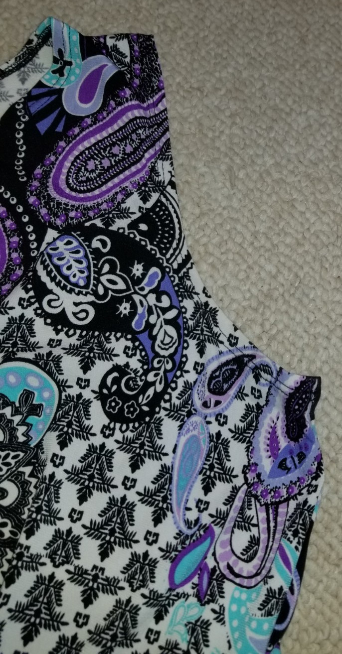Womens Dress-ELEMENTZ-purple/black paisley knit maxi empire waist BOHO resort-L