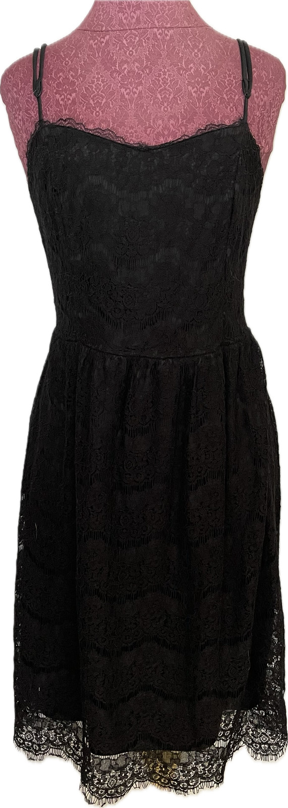 Monteau Los Angeles Juniors Shirred Dress Lace Black Size XL