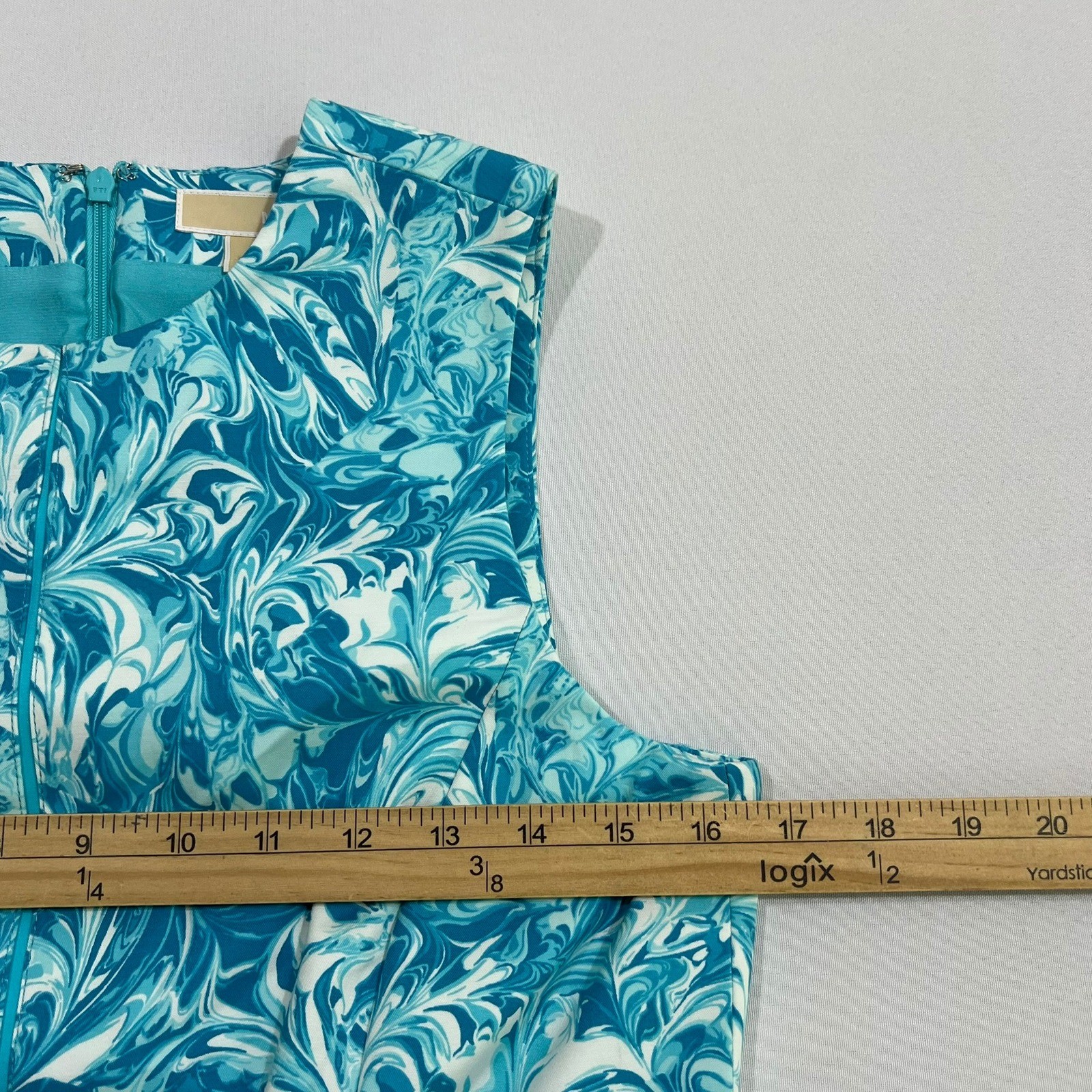 Michael Kors Dress Marble Swirl Print Sleeveless Fit Flare Blue Womens 6P
