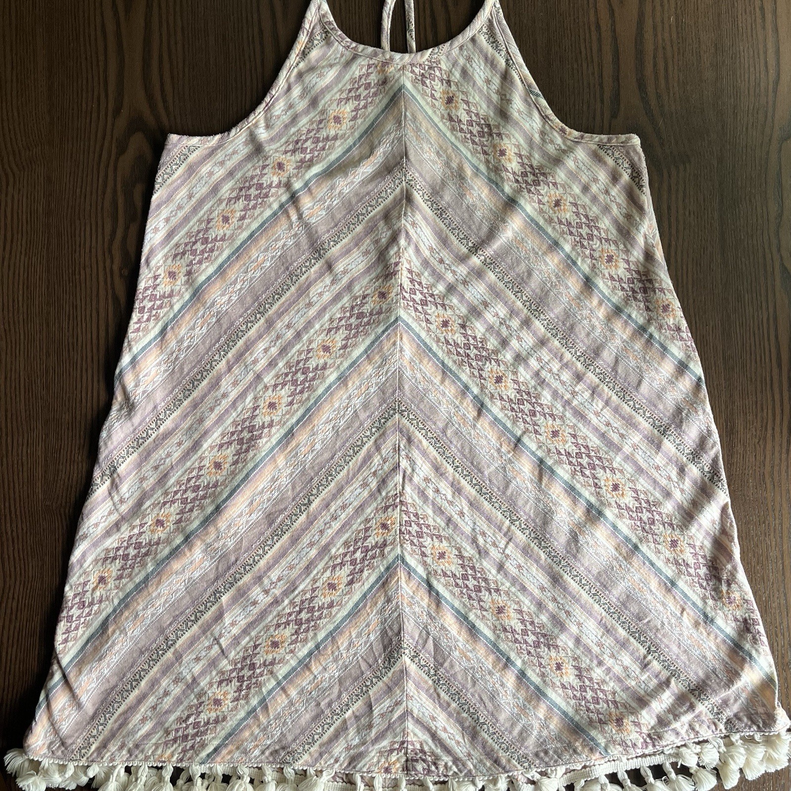 Rip Curl Women’s Geometric Halter Spaghetti Strap Tassel Hem Sleeveless Sundress