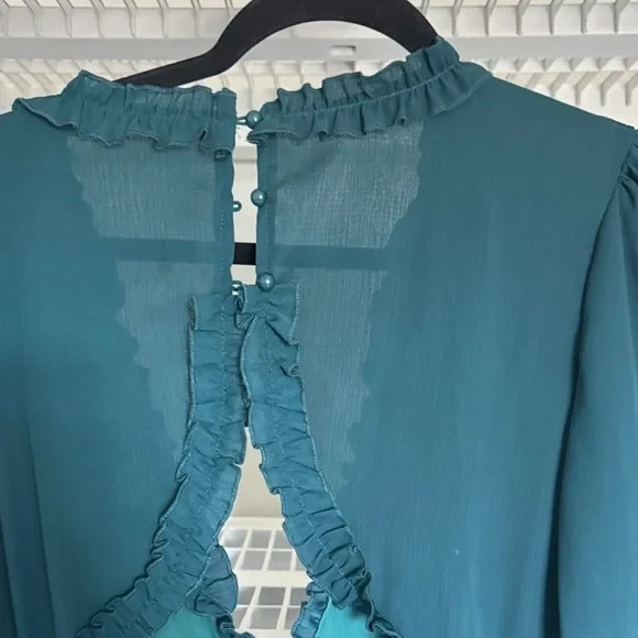 Chic Teal Ruffle Long Sleeve Dress – Elegant, Flirty & Perfect for Any Occasion