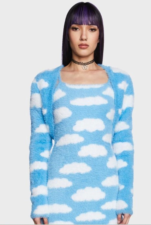 Y2K Dolls Kill dELiA*s Lucy In The Sky blue fuzzy sweater dress Sz S