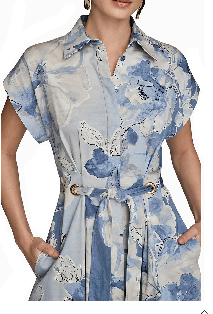 NWT Donna Karan NY Collared Short-Slv Dress, Grommet Details, 6, Tempest, $189