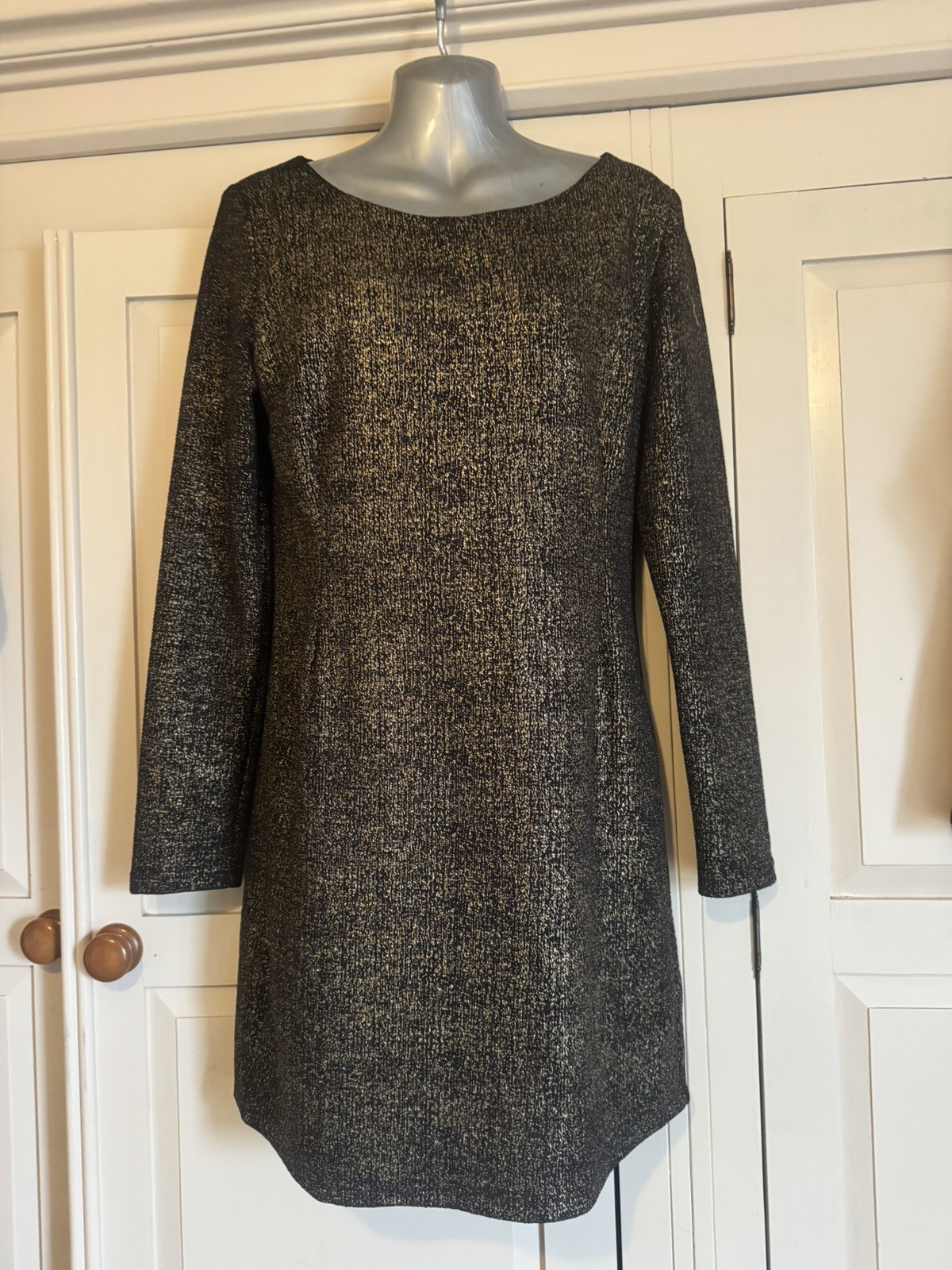 “MISS SWEET” Black Gold Lame long sleeved short Dress SzM/L