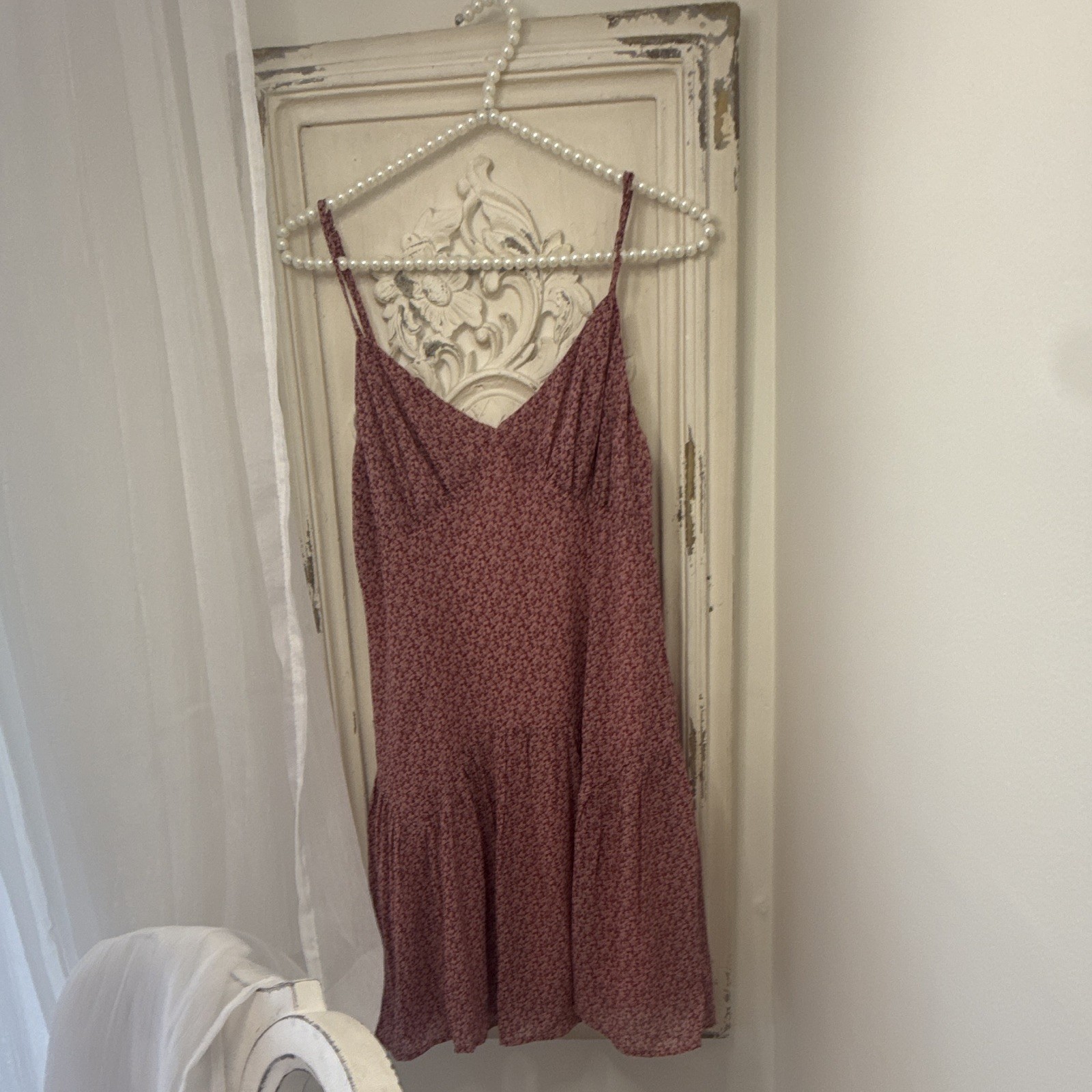 Women’s Red Floral V-Neck Strappy Mini Sundress Sleeveless Size S