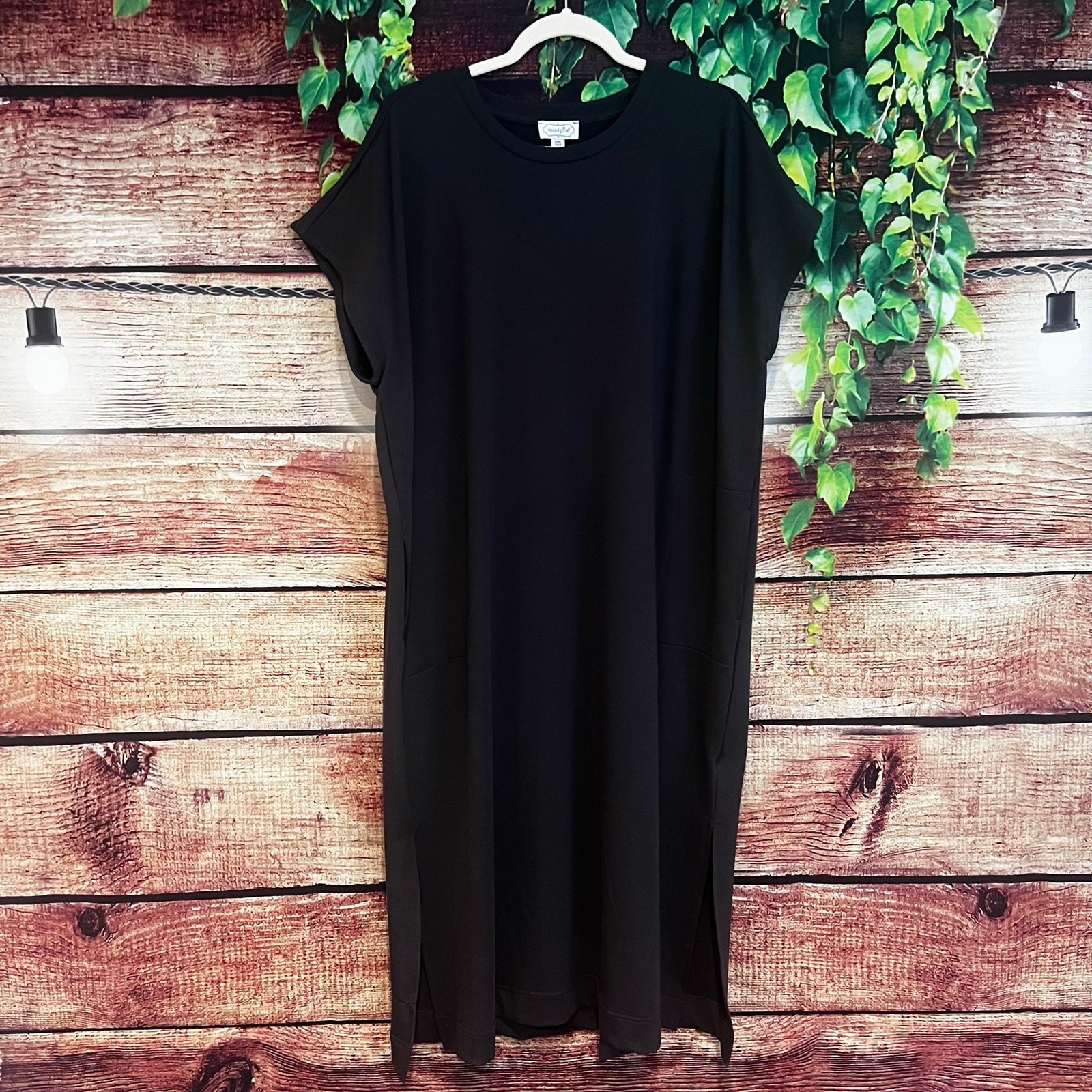 Mud Pie Maxi Dress One Size Charcoal Gray Short Sleeve Casual Sundress Festival