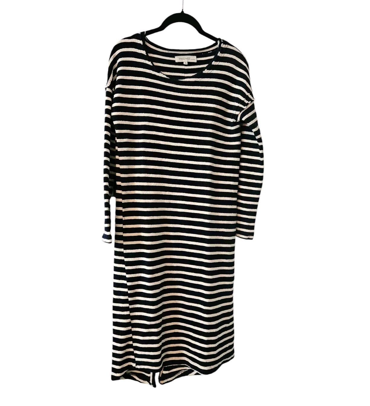 Brass & Roe by CTS Striped Dress Size Medium navy Cream Drop Shoulder Midi
