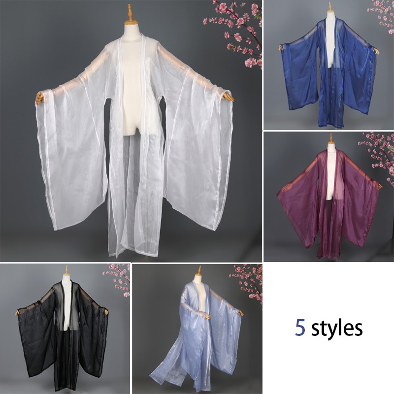 Hanfu Clothing Shiny Chiffon Cloak Wide Sleeved Coat Cape Chinese Costume
