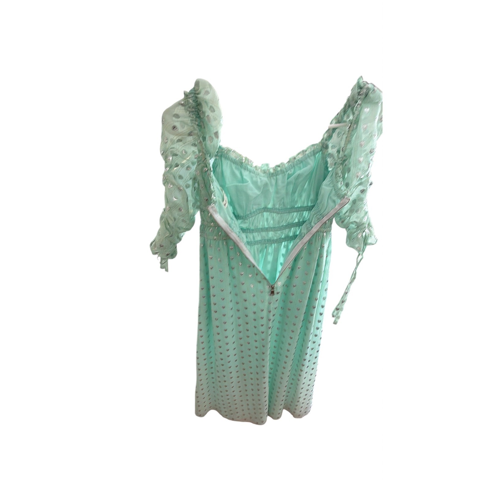 For Love & Lemons Mint Silver Heart Midi Dress – Size XS
