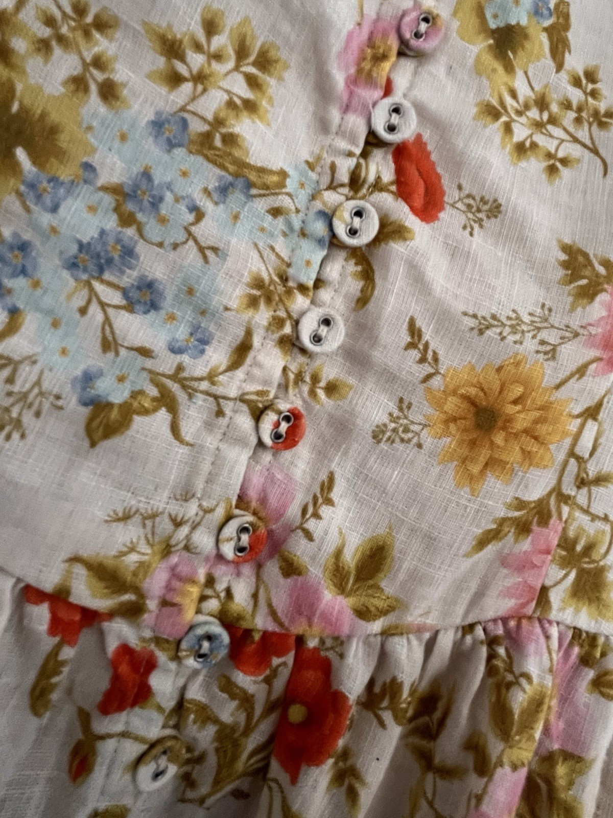 SPELL Linen Tiered Midi Dress – Patchwork Floral Button Down – Boho Cottagecore