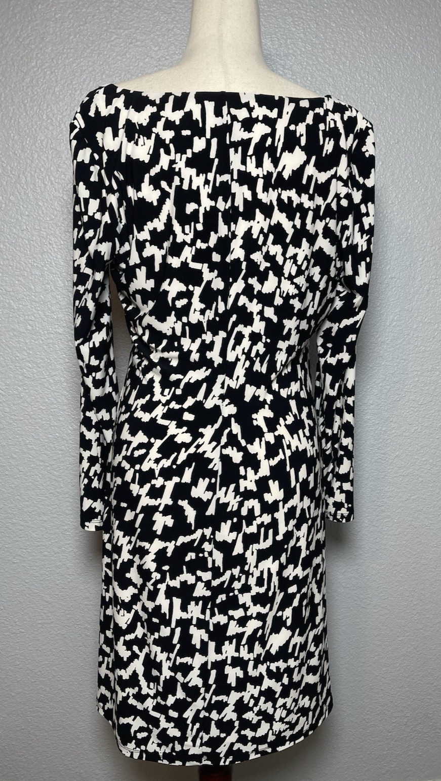 Ralph Lauren NWOT long sleeve black white geometric wrap dress sz 14 designer
