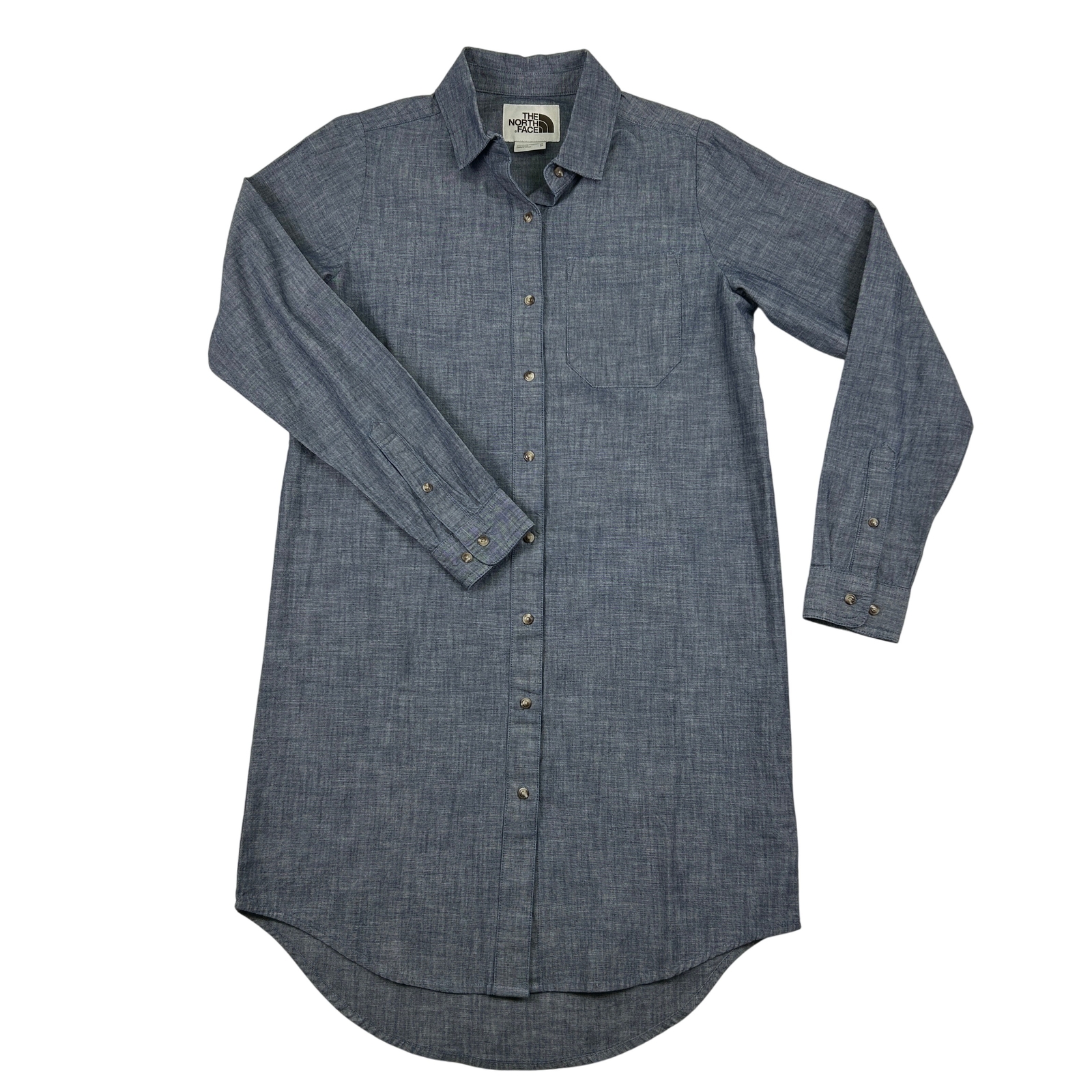 The North Face Shirt Dress Womens XS Chambray Long Sleeve Button Front Blue