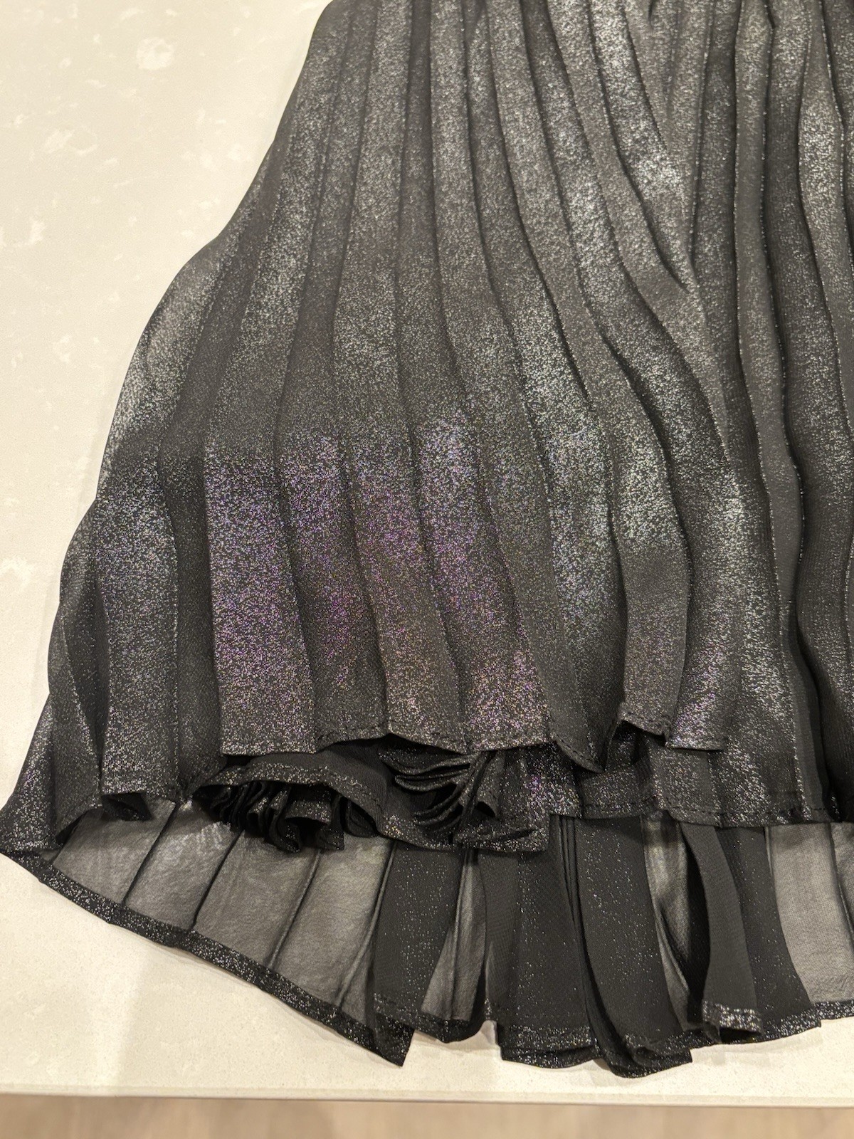 Nanette Lepore Black Silver Pleated Ruffle A-Line Sleeveless Midi Dress Size 10