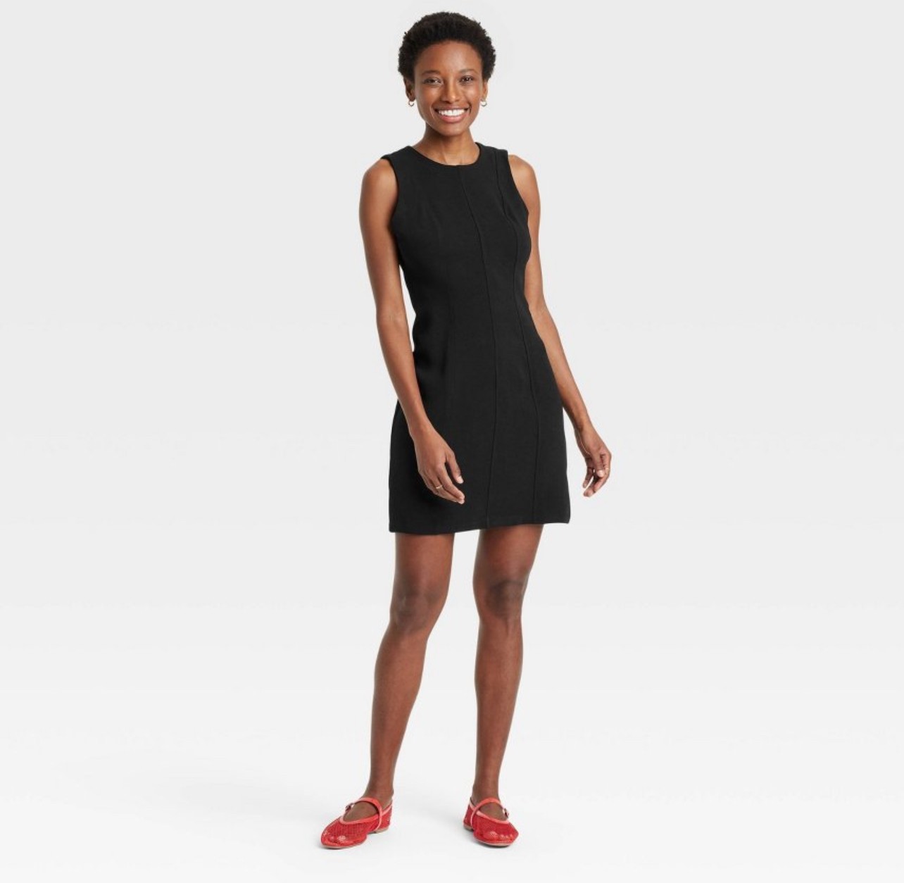 NWT ~ a New Day sz 6 Black Mini Sheath Dress Crewneck U Back Sleeveless RR60