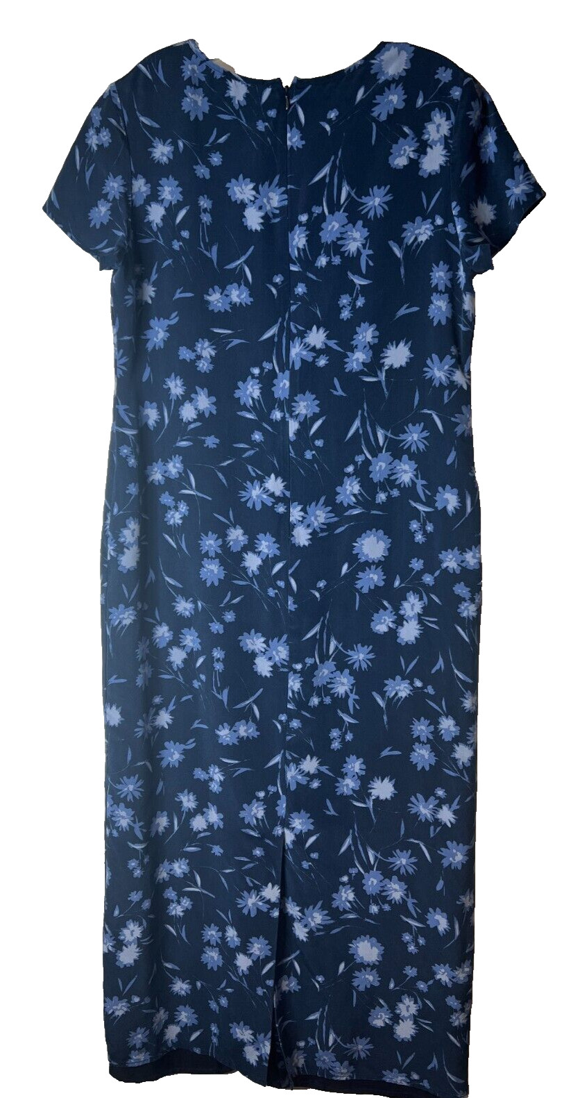 Casual Corner Women’s Size 12 Blue Floral 100% Silk Lined Maxi Dress Zipper Slit