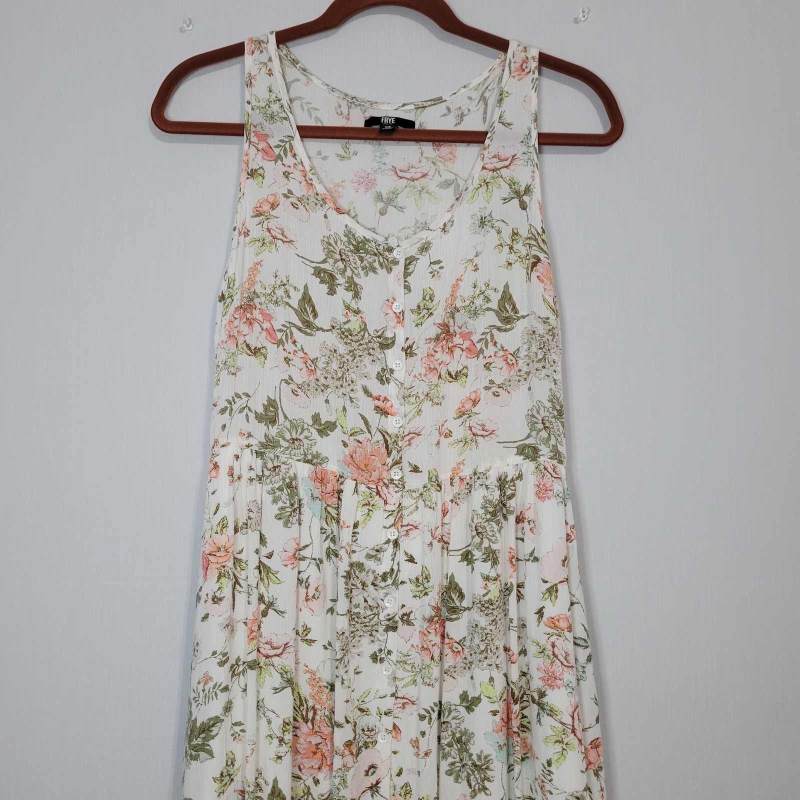 FRYE Sleeveless Floral Button Down Maxi Dress sz XS White Multicolor Cottagecore