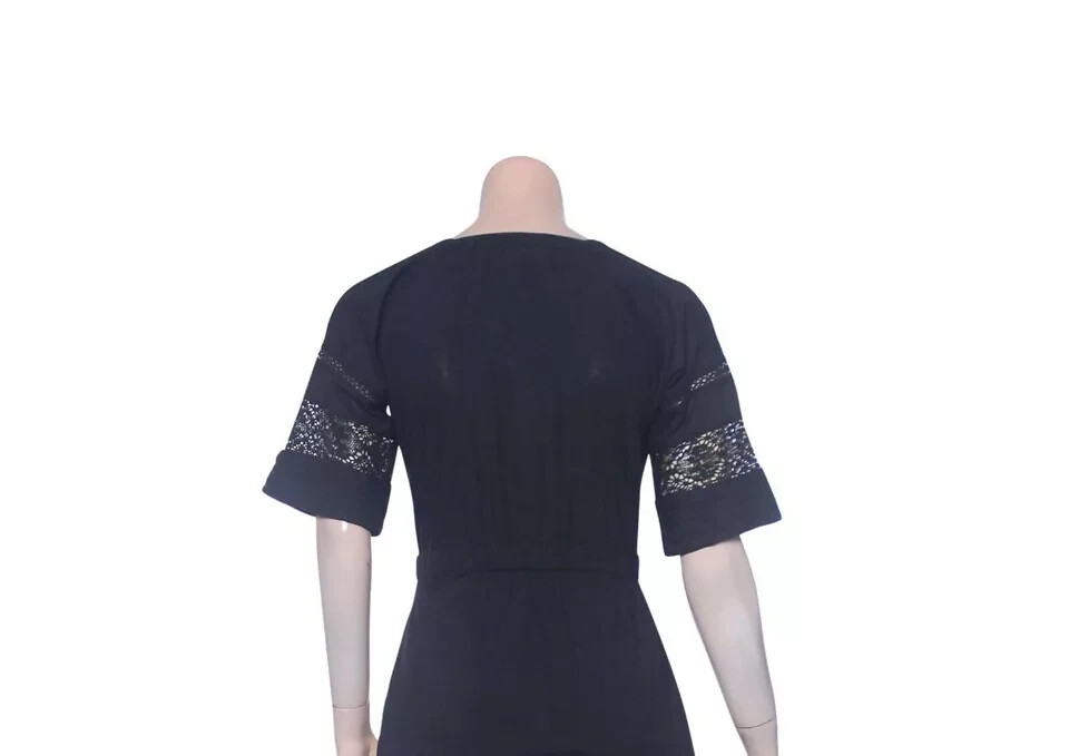 LoveShackFancy Edie Dress M 8 Pintuck Buttondown Lace Black Cotton Midi NW 42432
