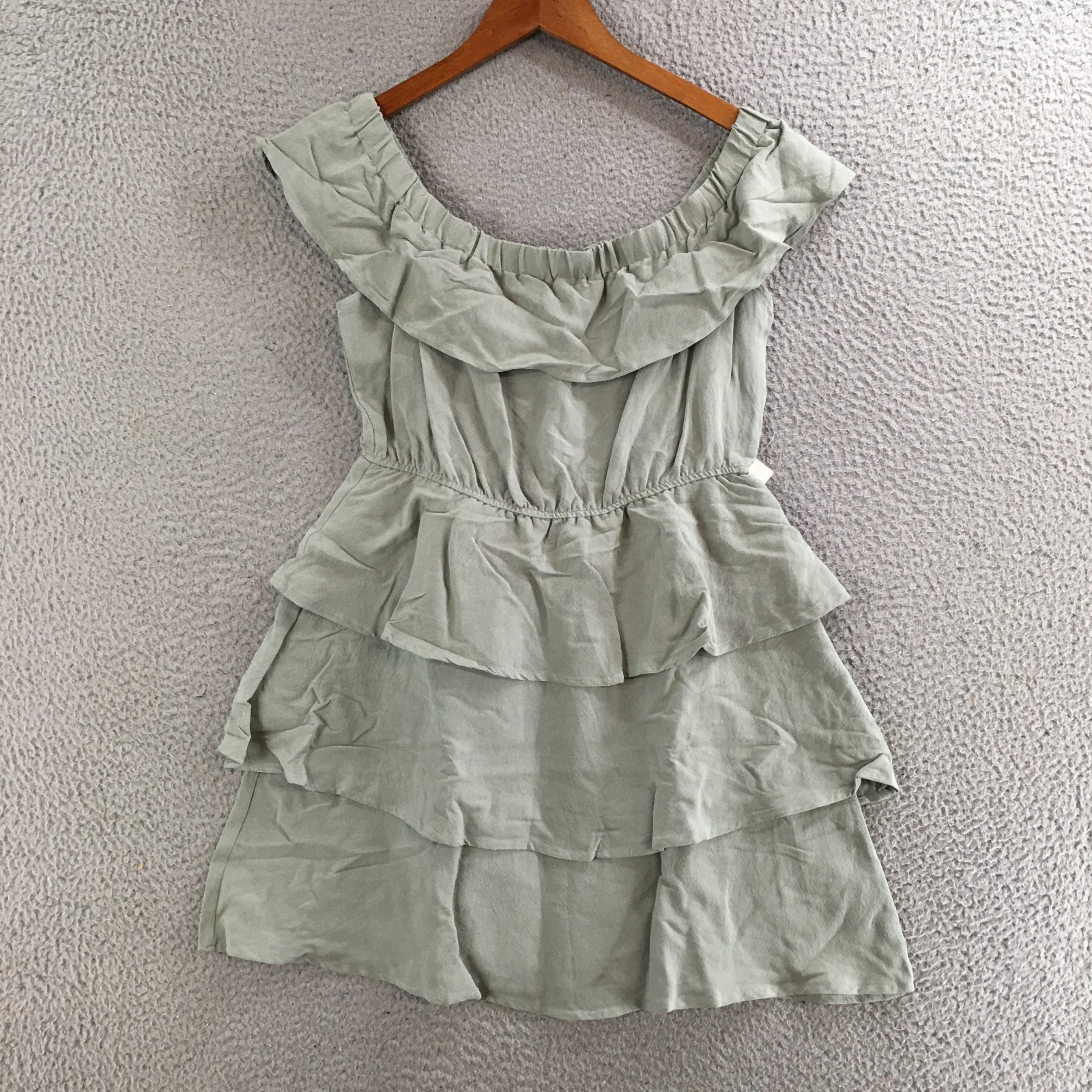Tobi Ruffled Mini Dress Womens Medium Off The Shoulder Casual Sage Green NEW
