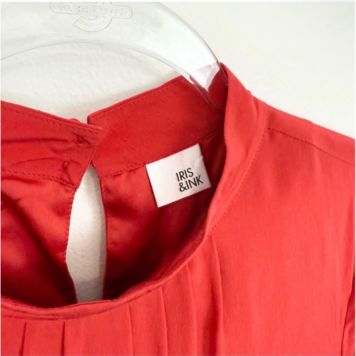 Iris & Ink Red Silk Tiered Midi Dress Size 14 Mock Neck Elegant Occasion