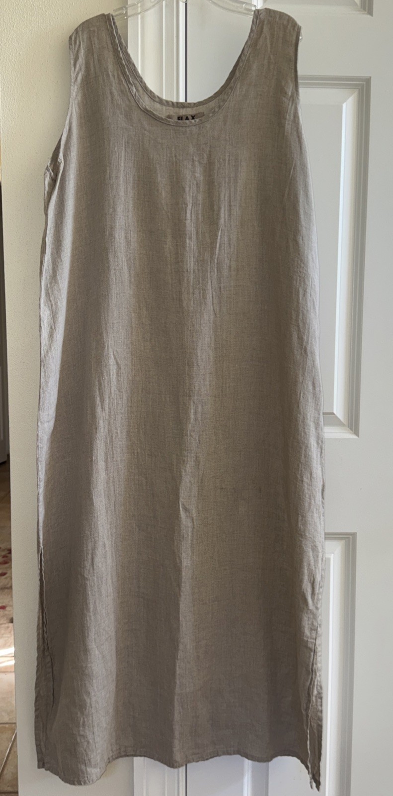 FLAX Designs LINEN DRESS NWOT SIDESLIT SLIPSTER Beige