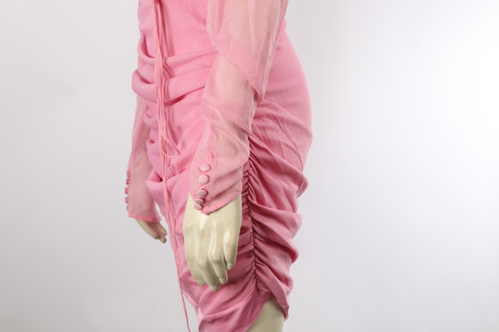Magda Butrym Pink Ruched Long Sleeve Mini Dress Cocktail Party Going Out 36