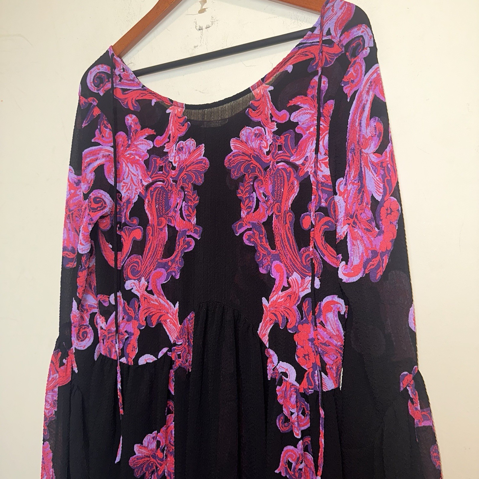 Intimately Free People Symphony Sheer Tunic Dress Paisley Bell Sleeve Fairy Y2K