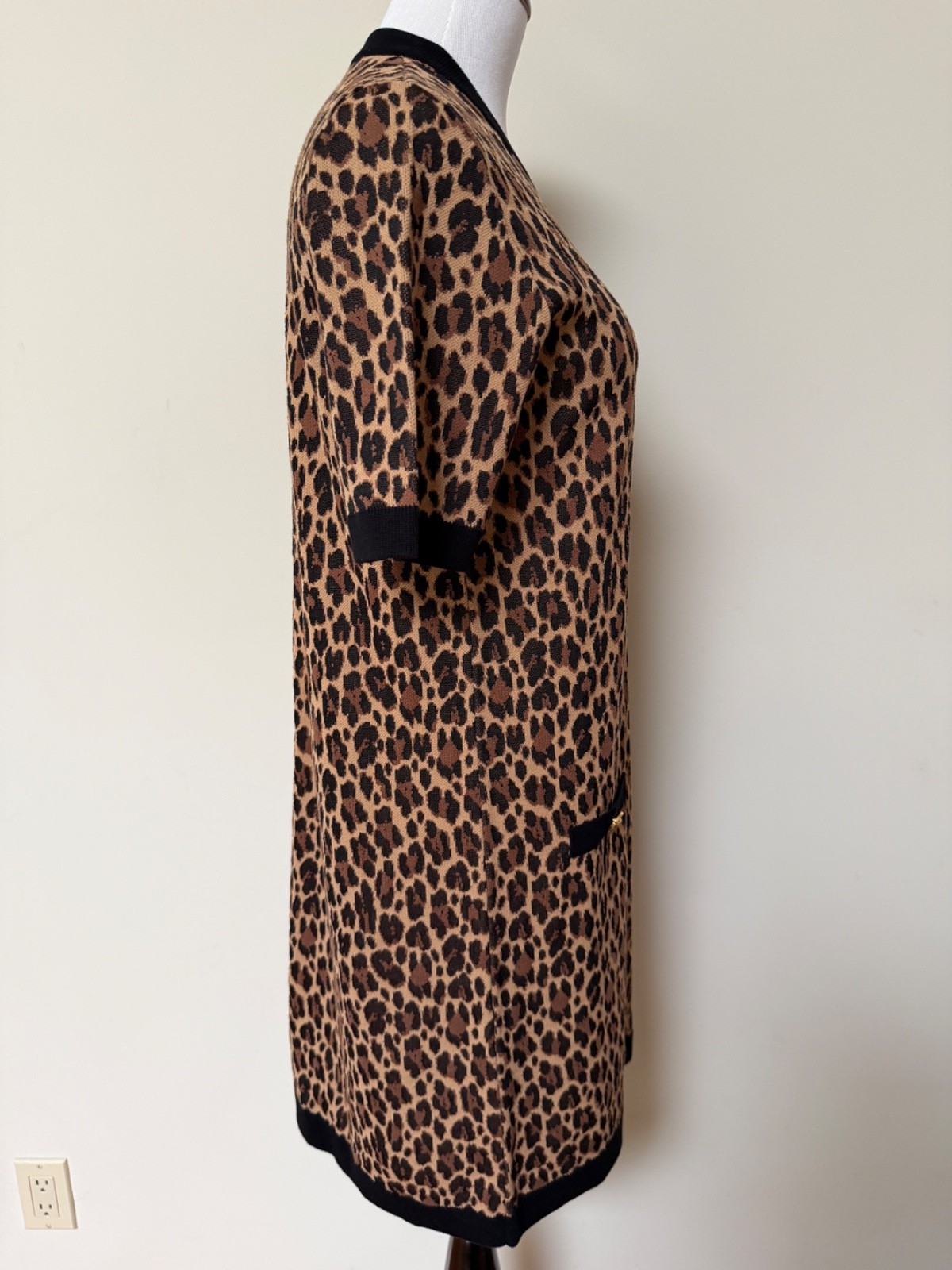 NWT Versace Medusa Logo Button Leopard Intarsia Print Knit Dress 46 US 10 $2950