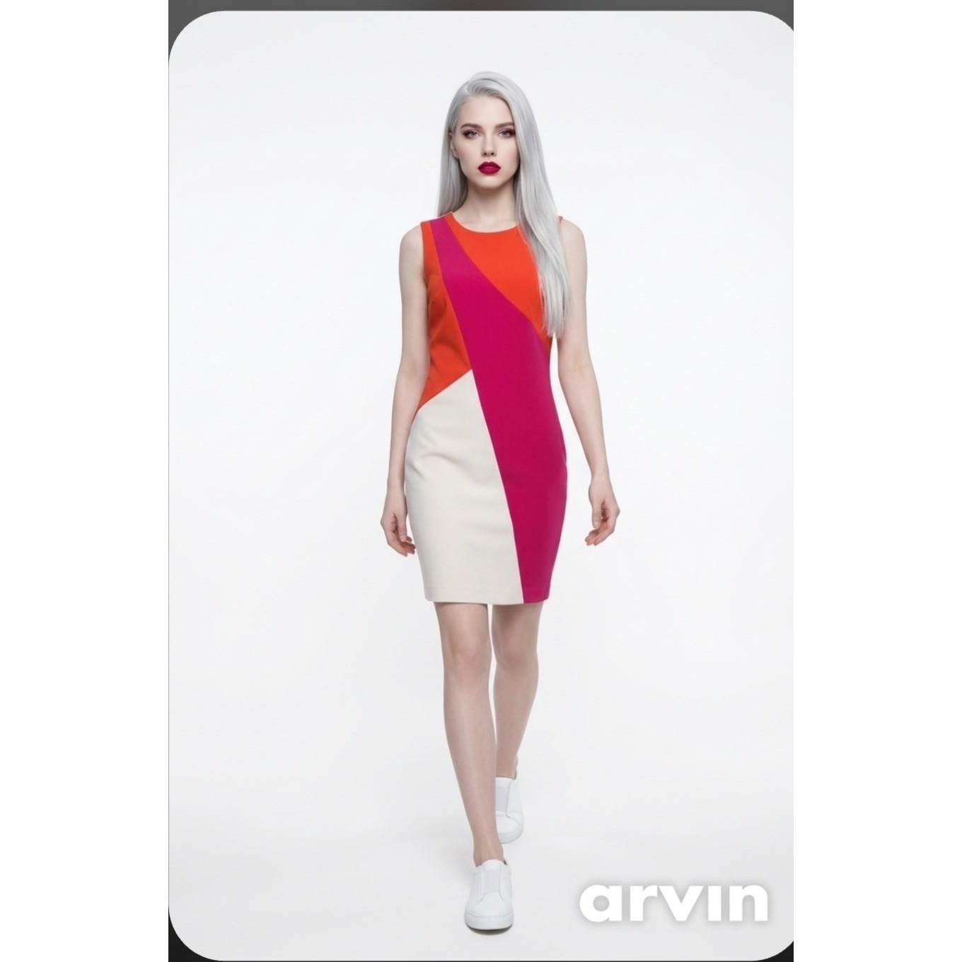 Neiman Marcus Womens Colorblock Sheath Dress Orange Pink White Size 6 D3075