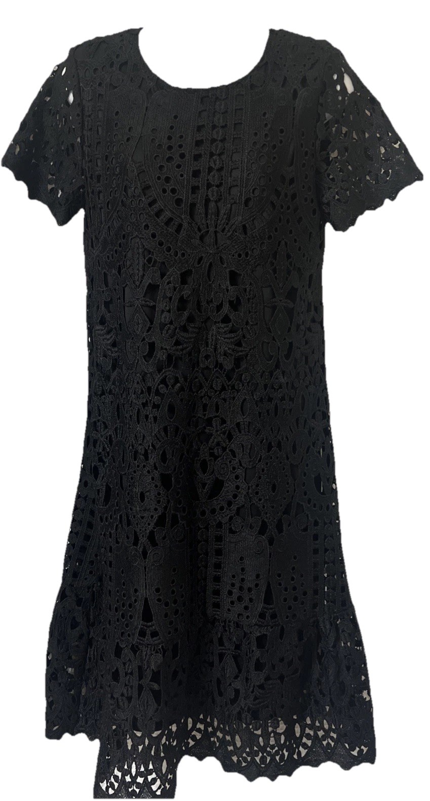 Black Lace Dress Womens S Midi Mermaid Cocktail Short Sleeve Lined Wedding