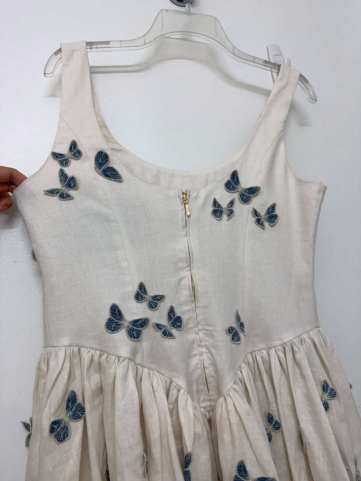 Agua Bendita Pluma Lymanopoda Butterfly Embroidered Mini Dress White Moth L