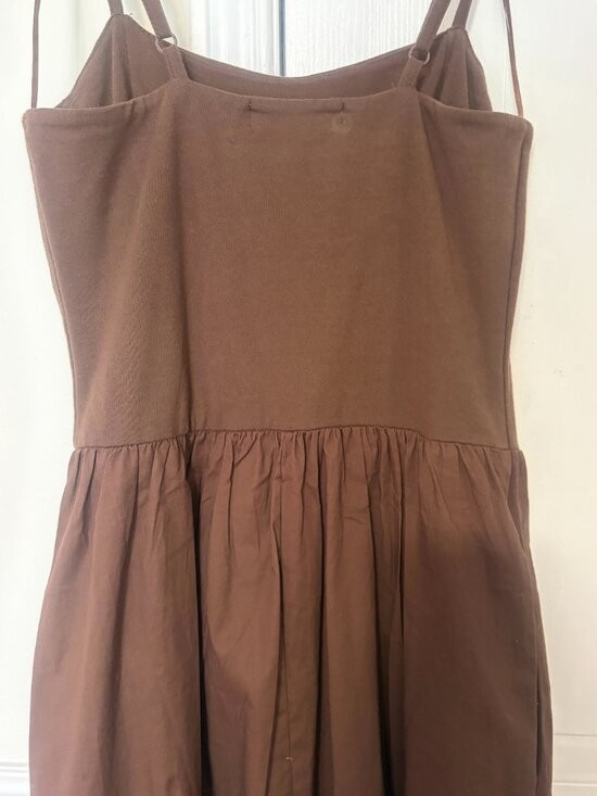 THIRTY THIRTY Brown Midi Dress Size S NWT Drop Waist Spaghetti Strap Sun Small