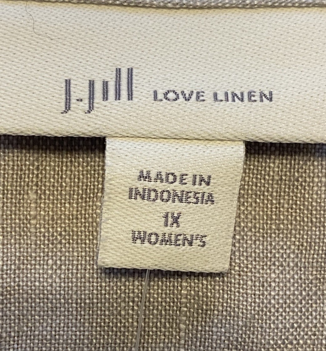 NWT J. Jill Love Linen Grey/White Sleeveless Maxi Back Pleats Dress, 1X