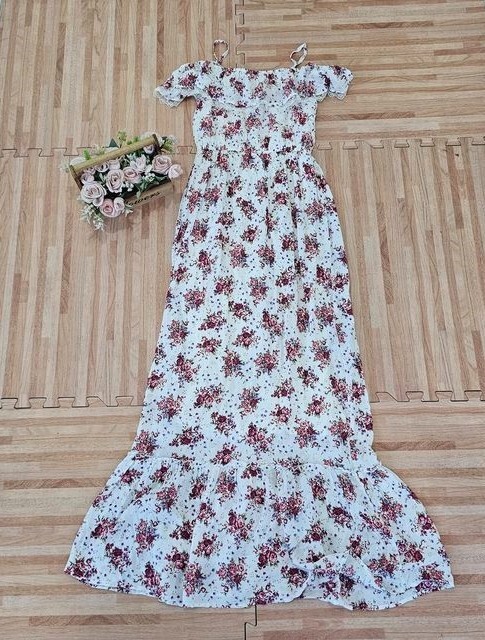 Rapiche Women Floral Maxi Chiffon Dress Hime Gyaru Chest 30-34 inches