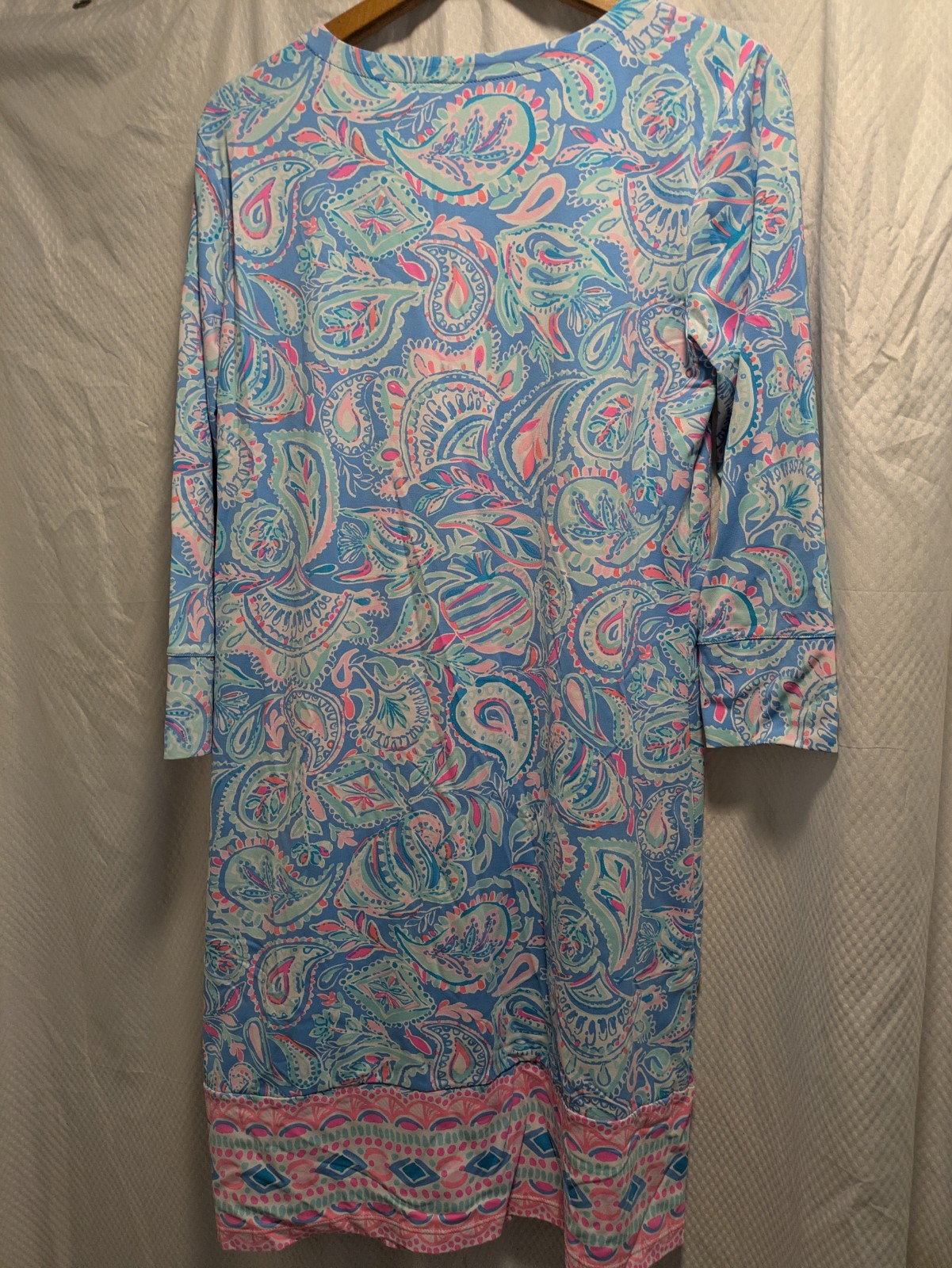 Lilly Pulitzer Blue Pink White Paisley V-Neck 3/4 Sleeve Pullover Mini L