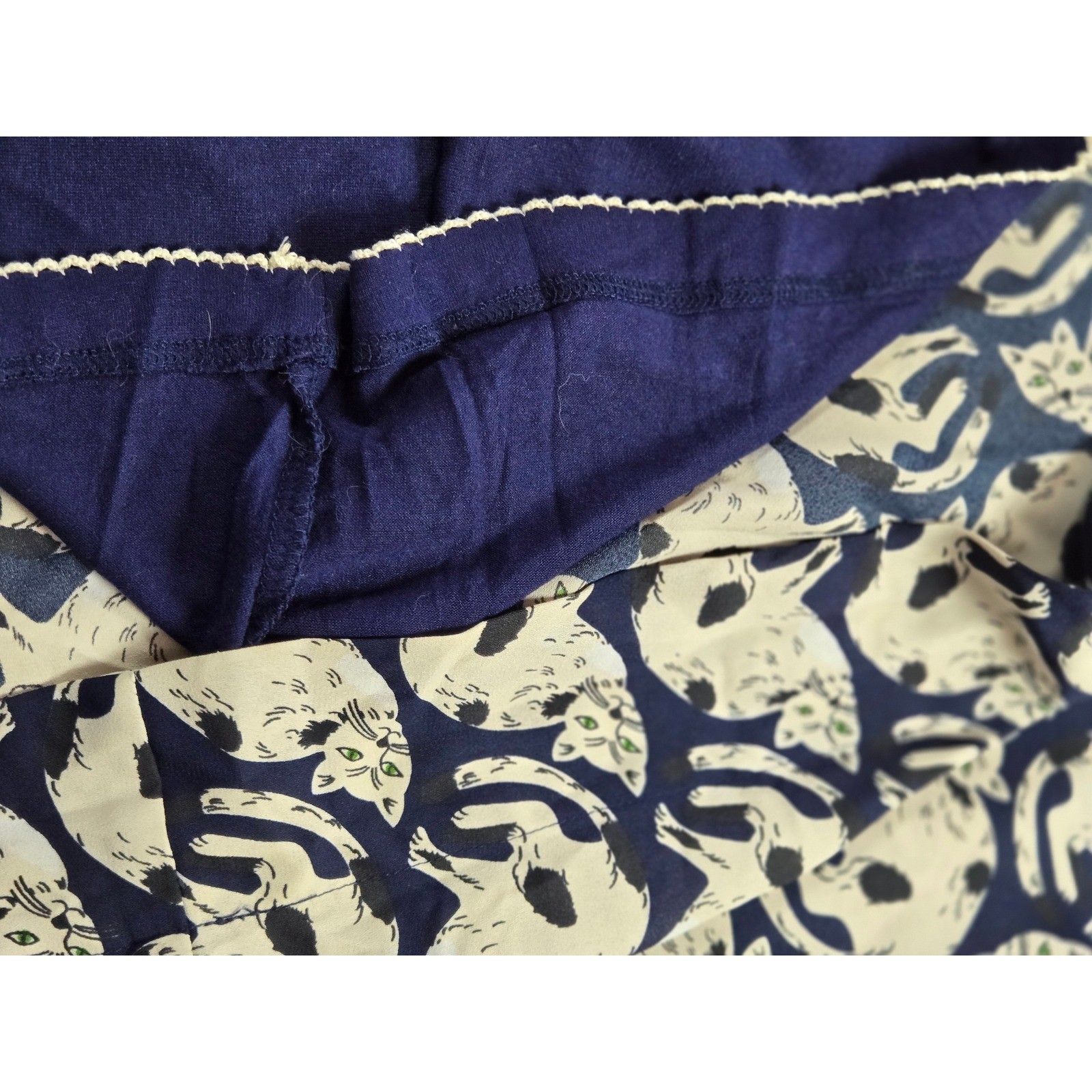 ModCloth Navy Blue Cat Print Peter Pan Collar Sleeveless Shift Dress Medium